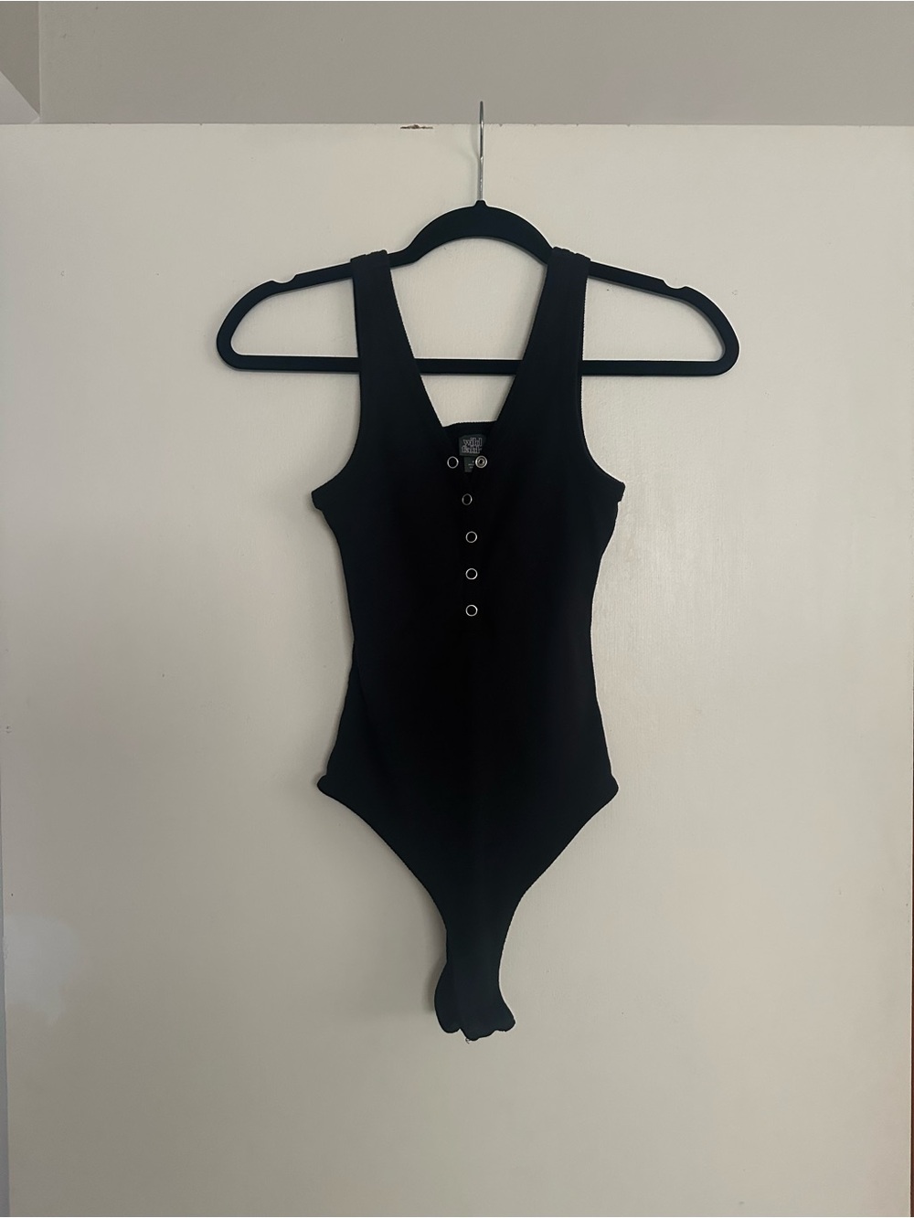 wild fable Black Ribbed Button-Front Bodysuit